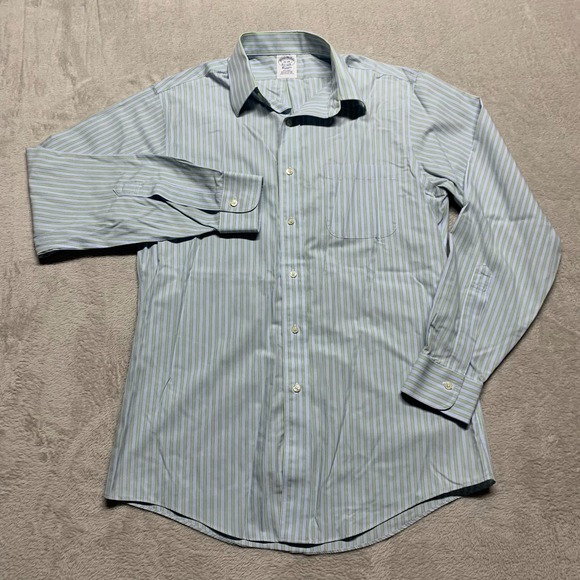 Brooks‎ Brothers Dress Long Sleeve Button Shirt Mens 15 - 34 Blue Green Striped - Picture 2 of 6